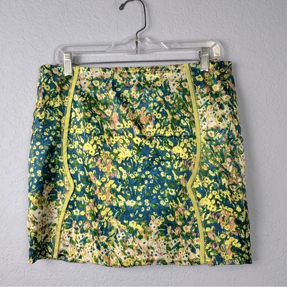 Bardot Yellow Blue Ditzy Floral Lined Stretch Pencil Mini Skirt 8/M Revolve
